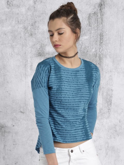 

Roadster Women Blue Striped T-shirt