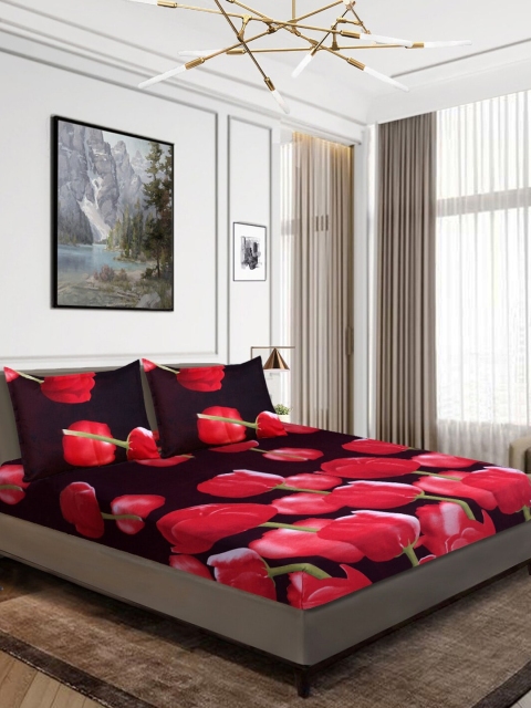 

Aura Black & Red Floral 160 TC Queen Bedsheet with 2 Pillow Covers