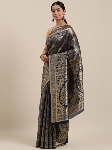 

DIVASTRI Navy Blue & Gold-Toned Woven Design Silk Blend Banarasi Saree