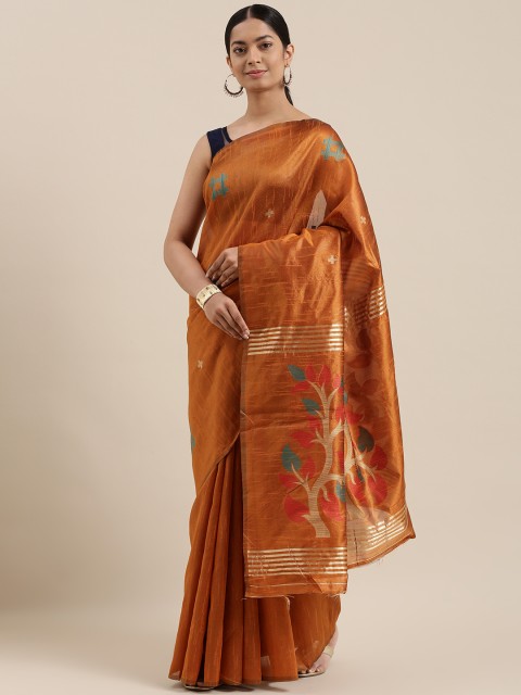 

DIVASTRI Orange & Green Woven Design Silk Blend Banarasi Saree