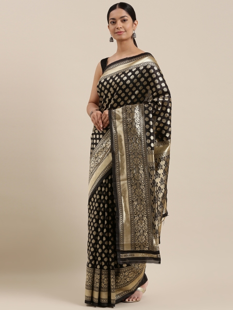 

DIVASTRI Black & Gold-Toned Ethnic Motifs Zari Silk Blend Banarasi Saree