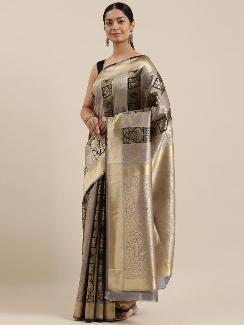 

DIVASTRI Black & Gold-Toned Ethnic Motifs Zari Silk Blend Banarasi Saree
