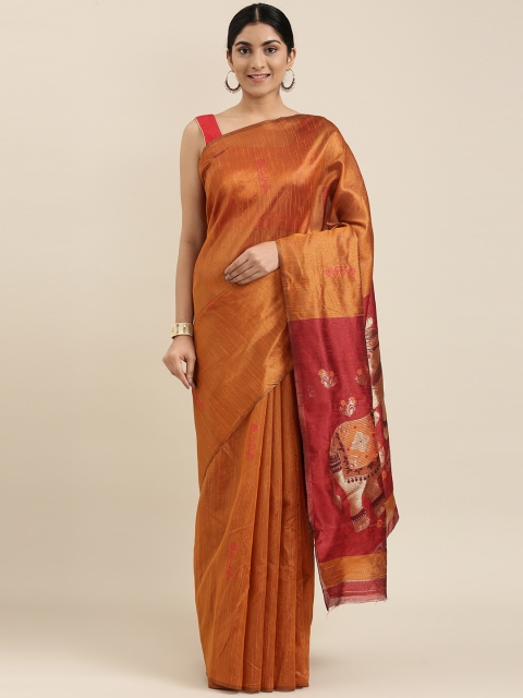 

DIVASTRI Orange Ethnic Motifs Zari Silk Blend Banarasi Saree