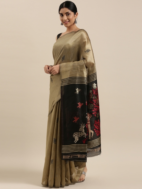 

DIVASTRI Beige & Black Ethnic Motifs Zari Silk Blend Banarasi Saree