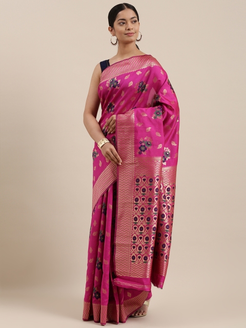 

DIVASTRI Pink Woven Design Silk Blend Heavy Work Banarasi Saree