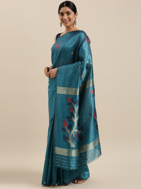 

DIVASTRI Teal Blue Ethnic Motifs Banarasi Saree