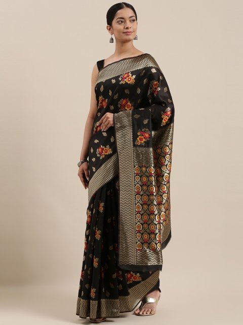 

DIVASTRI Black & Gold-Toned Floral Zari Silk Blend Banarasi Saree