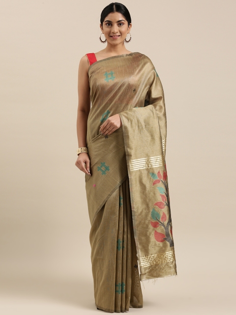 

DIVASTRI Beige & Green Woven Design Silk Blend Banarasi Saree