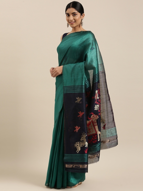 

DIVASTRI Teal Green Woven Design Silk Blend Banarasi Saree