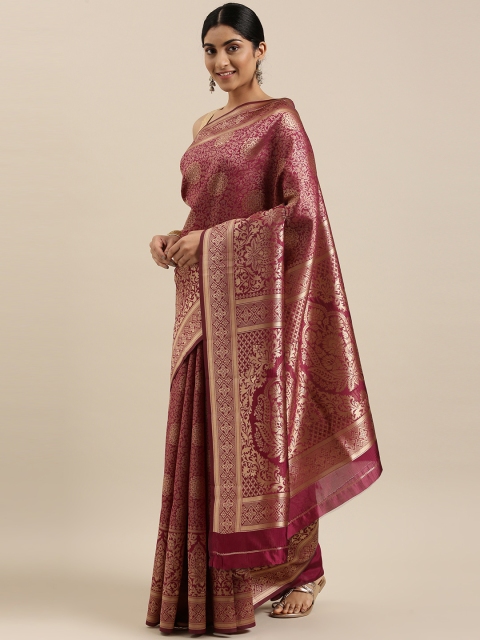 

DIVASTRI Maroon & Gold-Toned Woven Design Silk Blend Banarasi Saree