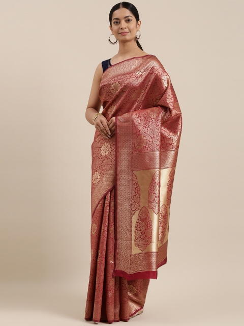 

DIVASTRI Red & Gold-Toned Floral Zari Silk Blend Banarasi Saree