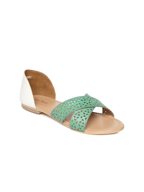 

Tao Paris Women Green Solid Open-Toed Genuine Leather Flats