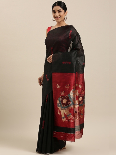 

DIVASTRI Black & Red Ethnic Motifs Zari Silk Blend Banarasi Saree