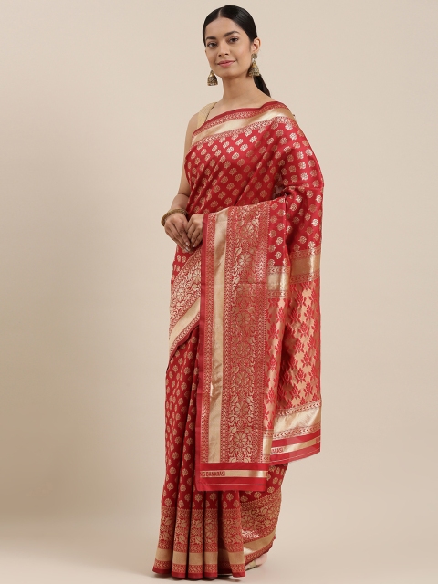 

DIVASTRI Red & Gold-Toned Woven Design Banarasi Silk Saree With Tassels