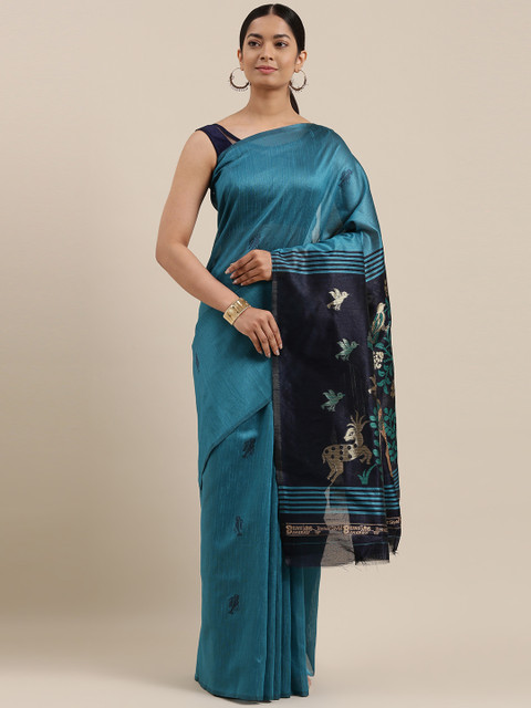 

DIVASTRI Blue & Black Woven Design Silk Blend Banarasi Saree