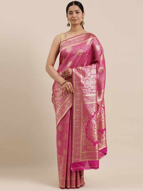 

DIVASTRI Pink & Gold-Toned Ethnic Motifs Zari Silk Blend Banarasi Saree