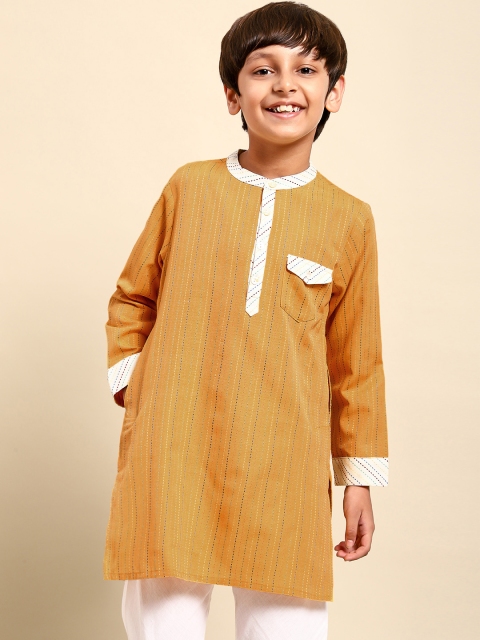 

House of Pataudi Boys Yellow Striped Kurta