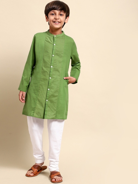 

House of Pataudi Boys Green Woven Design Pure Cotton Kurta