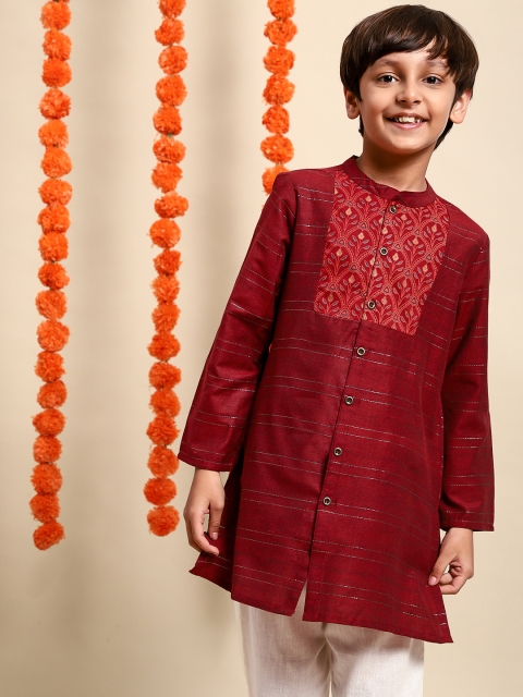 

House of Pataudi Boys Red Ethnic Motifs Yoke Design Regular Kurta with Pyjamas