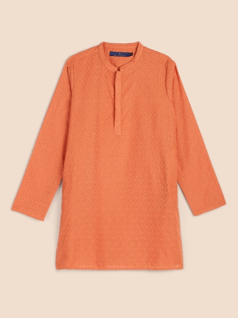 

House of Pataudi Boys Orange Ethnic Motifs Chikankari Kurta