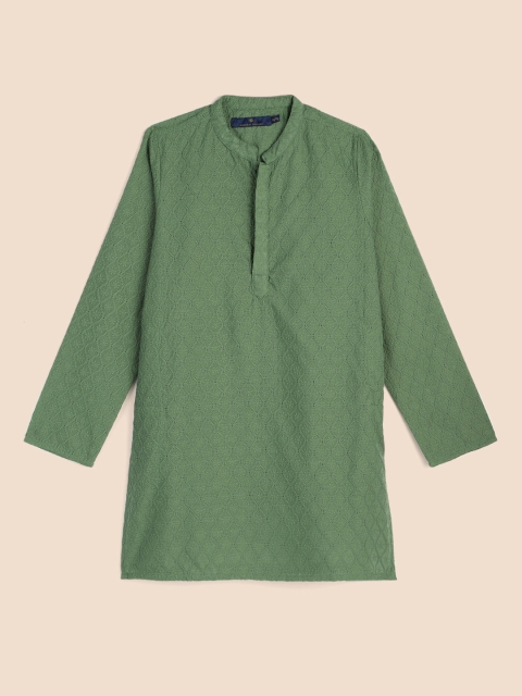 

House of Pataudi Boys Green Ethnic Motifs Chikankari Kurta