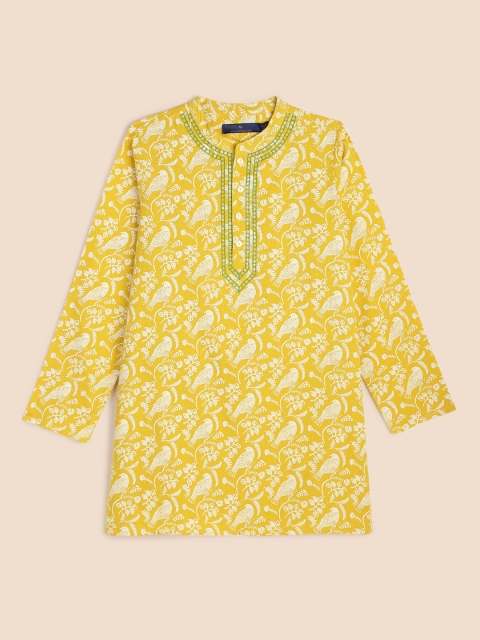 

House of Pataudi Boys Yellow Printed Pure Cotton Kurta
