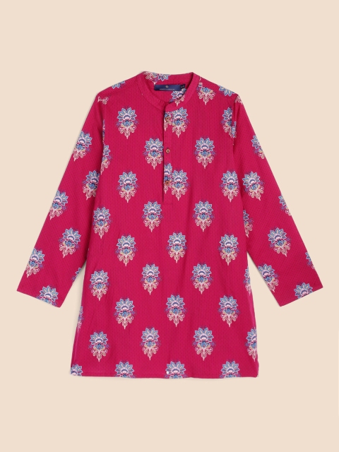 

House of Pataudi Boys Pink Floral Print Pure Cotton Kurta