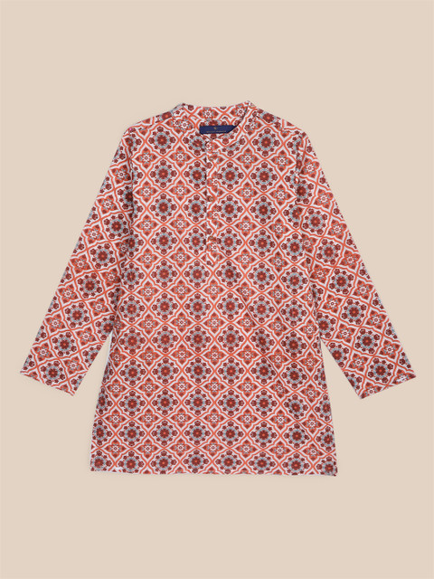 

House of Pataudi Boys Red & Off-White Geometric Jaal Printed Pure Cotton Kurta