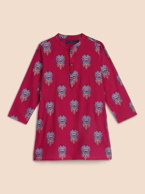 

House of Pataudi Boys Pink & Blue Floral Printed Pure Cotton Kurta