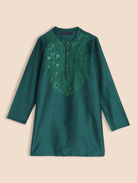 

House of Pataudi Boys Green Pure Cotton Embellished Kurta