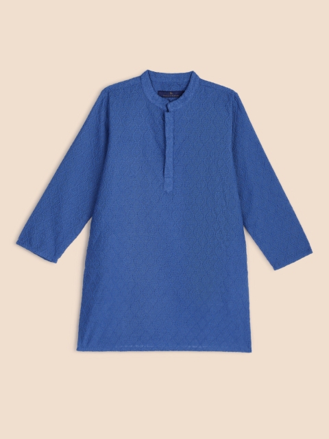 

House of Pataudi Boys Blue Ethnic Motifs Chikankari Kurta