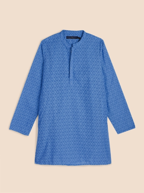 

House of Pataudi Boys Blue Ethnic Motifs Chikankari Kurta