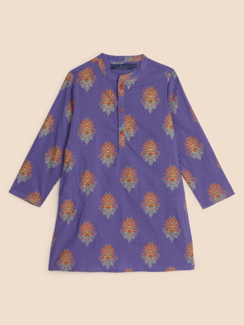 

House of Pataudi Boys Purple Pure Cotton Floral Printed Floral Kurta