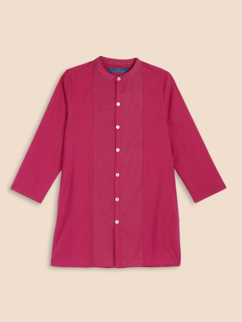 

House of Pataudi Boys Maroon Woven Design Pure Cotton Kurta