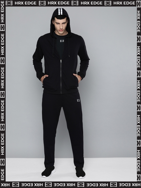 

HRX By Hrithik Roshan EDGE Lifestyle Men Anthracite Bio-Wash Cut & Sew Tracksuits, Black