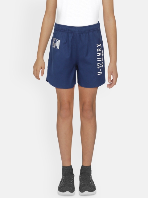 

HRX by Hrithik Roshan Boys Navy Blue & White Typography Print Rapid-Dry Sports Shorts