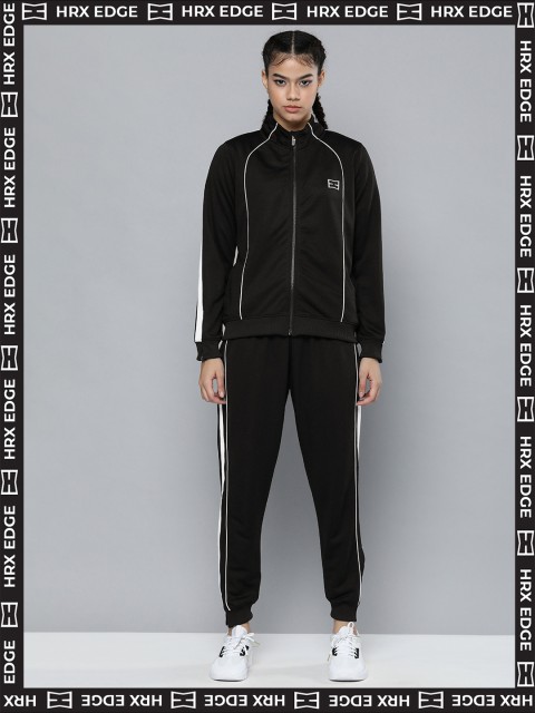 

HRX By Hrithik Roshan EDGE Lifestyle Women Jet Black Rapid-Dry Colourblock Tracksuits