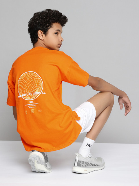 

HRX By Hrithik Roshan U-17 Lifestyle Boys Vibrant Orange Rapid-Dry Solid Cotton Tshirt