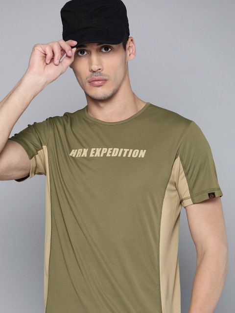

HRX By Hrithik Roshan Outdoor Men Winter Moss Rapid-Dry Colourblock Tshirts, Olive