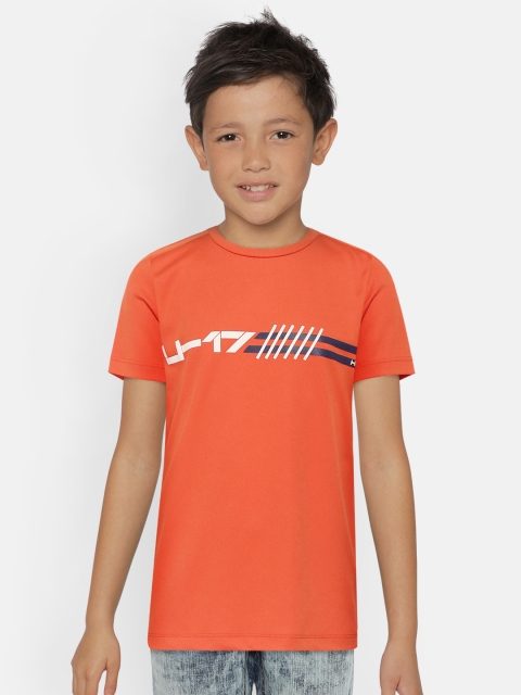 

HRX By Hrithik Roshan U-17 Active Boys Neon Orange Rapid-Dry Brand Carrier Tshirts