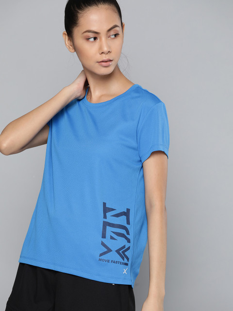

HRX By Hrithik Roshan Running Women French Blue Rapid-Dry Brand Carrier Tshirt