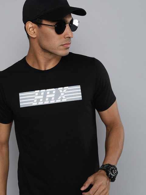 

HRX By Hrithik Roshan Men Jet Black Brand Carrier Bio-Wash Outdoor T-shirt