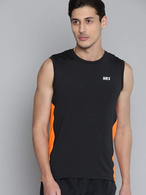 

HRX By Hrithik Roshan Training Men Seville Orange Rapid-Dry Colourblock T-shirts, Black