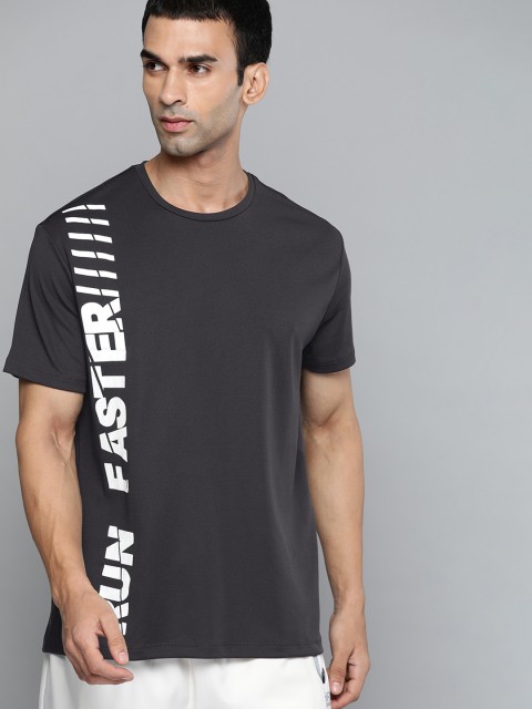 

HRX by Hrithik Roshan Men Charcoal Grey & White Typography Printed Running T-shirt