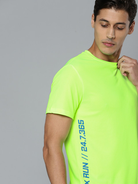 

HRX By Hrithik Roshan Running Men Neon Lime Rapid-Dry Typography Tshirts, Fluorescent green