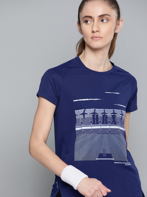 

HRX By Hrithik Roshan Cricket Women Medieval Blue Rapid-Dry graphic Tshirt