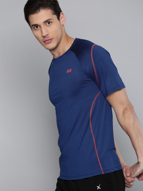 

HRX By Hrithik Roshan Training Men Estate Blue Rapid-Dry Colourblock Tshirts, Navy blue