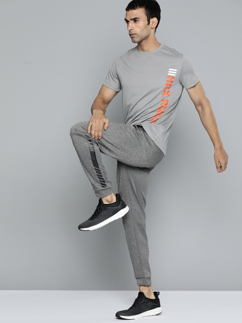

HRX by Hrithik Roshan Men Grey & Orange Typography Printed Running Rapid-Dry T-shirt