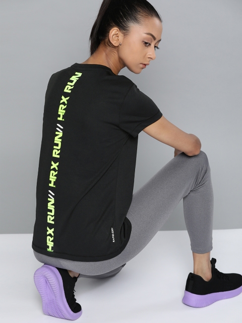 

HRX By Hrithik Roshan Running Women Jet Black Rapid-Dry Typography Tshirts