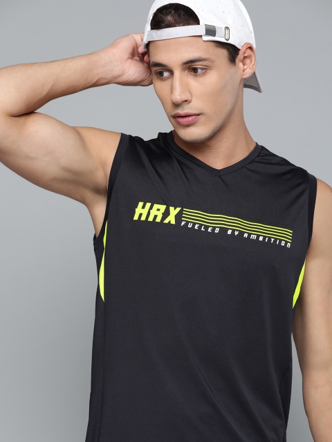 

HRX By Hrithik Roshan Training Men Iron & Flight Rapid-Dry Brand Logo Print Tshirts, Black